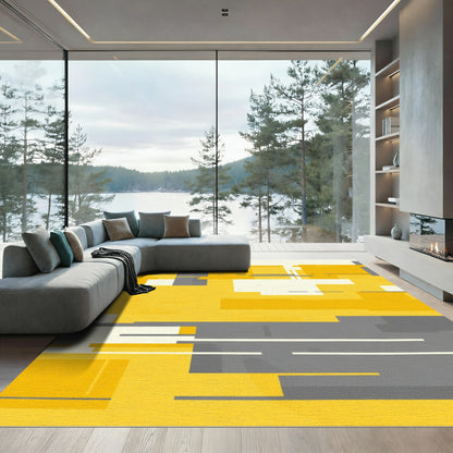 Abstract Yellow Gray Geometric Layers Rug