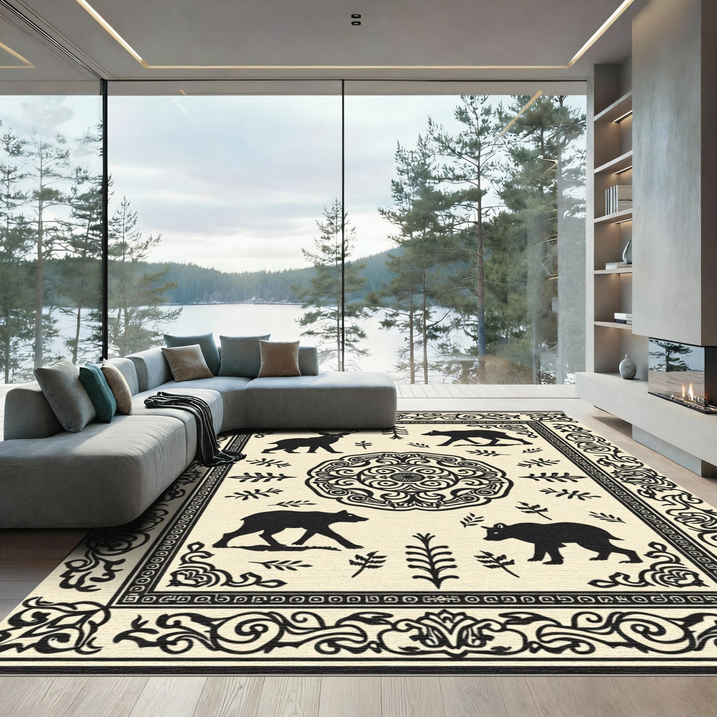 Woodland Deer Bear Flora Medallion Rug