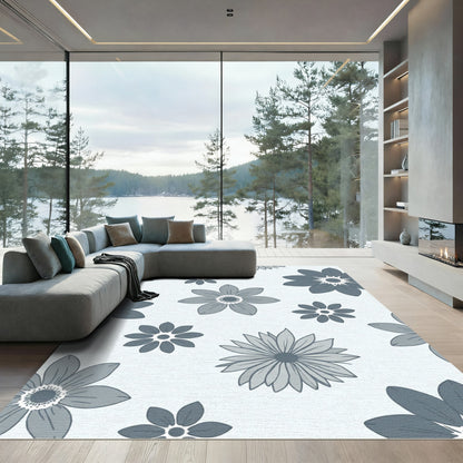 Gray Floral Scatter Meadow Rug