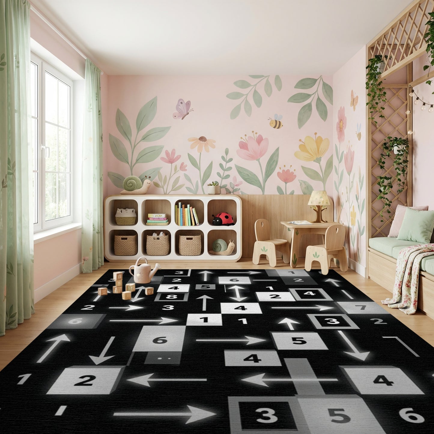 Black White Number Arrow Maze Rug
