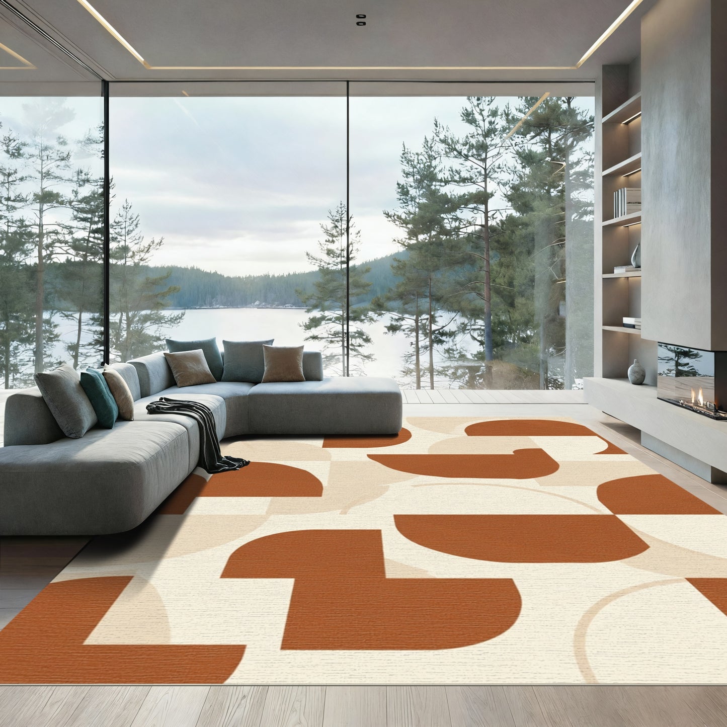 Terracotta Circles Geometric Abstract Rug