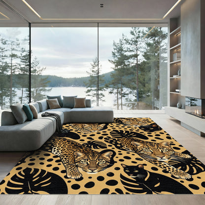 Golden Leopard and Black Panther Jungle Rug