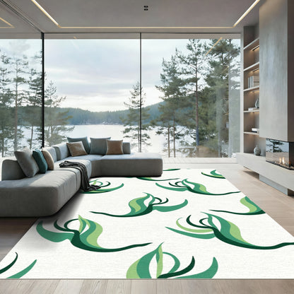 Abstract Green Swirling Leaf Arrangement Rug