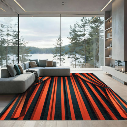 Bold Orange Stripe Curtain Rug