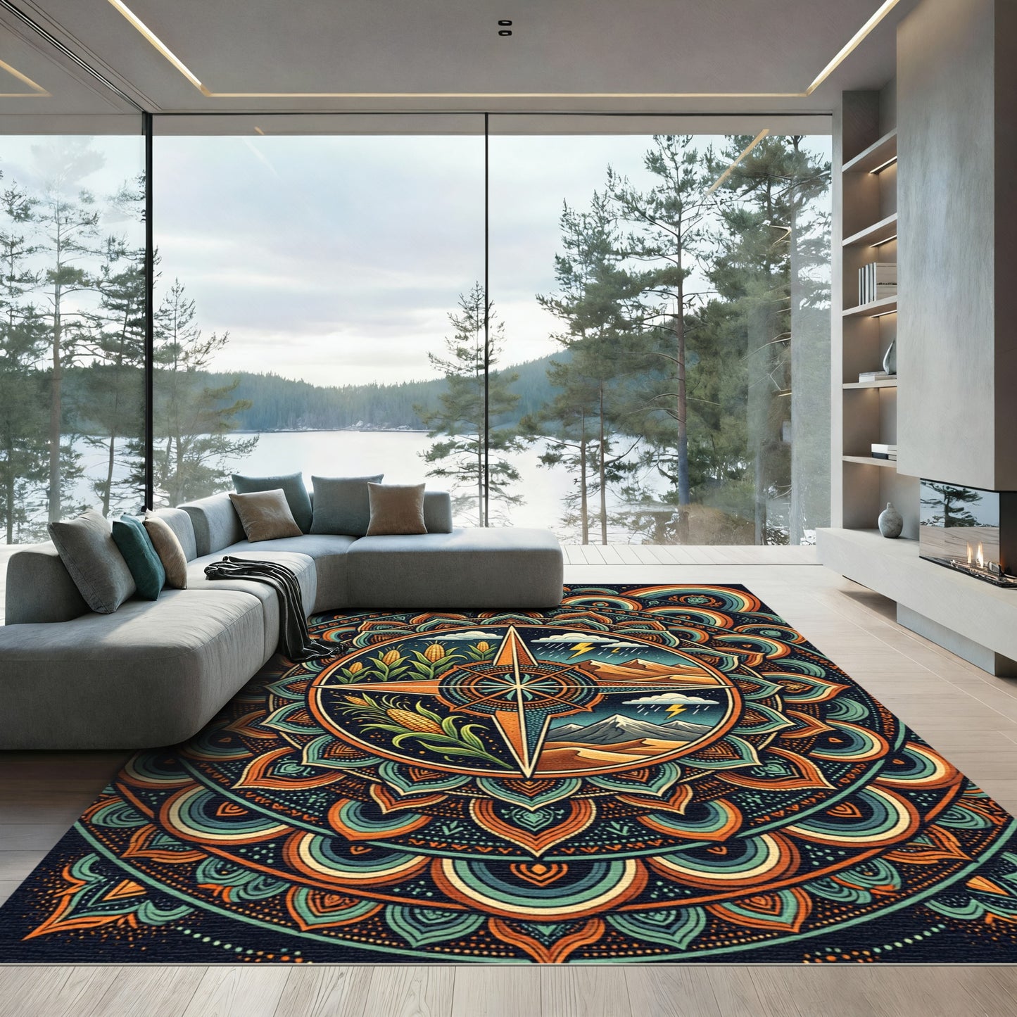 Sacred Maize Celestial Mandala Earthy Area Rug