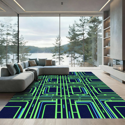 Neon Geometric Grid Electric Blue Rug