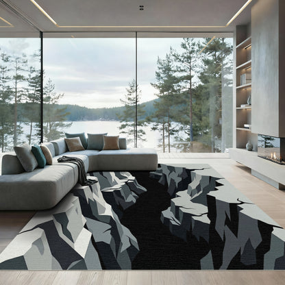 Monochromatic Abstract Geometric Canyon Crevice Rug