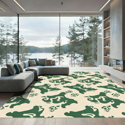 Deep Green Abstract Organic Swirl Rug