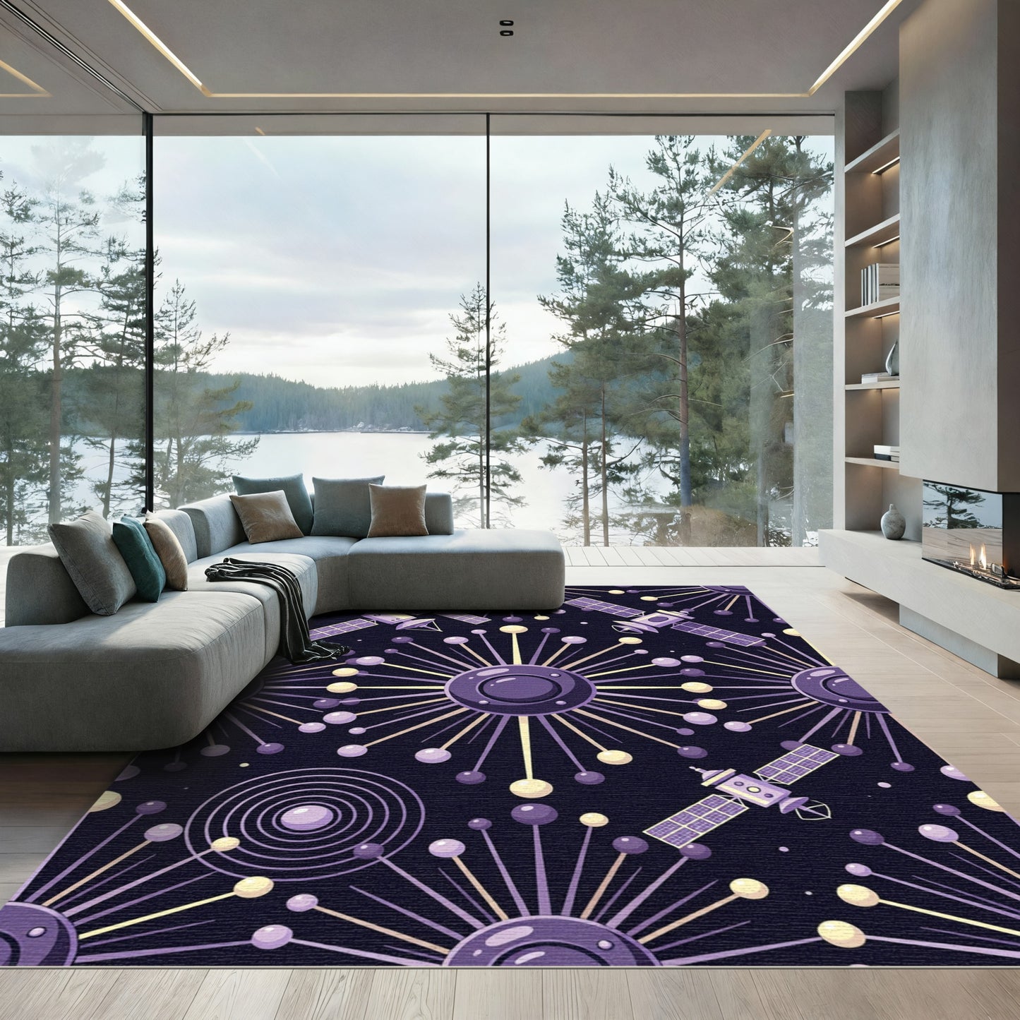 Cosmic Purple Satellites Starburst Rug
