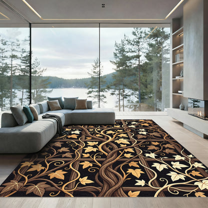 Golden Leaf Vine Lattice Rug