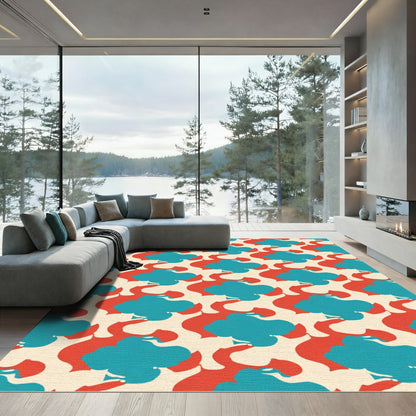 Teal Red Abstract Cloud Arrangement Rug