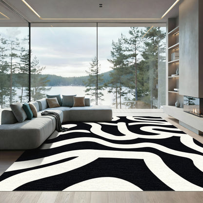 Bold Black White Organic Flow Rug