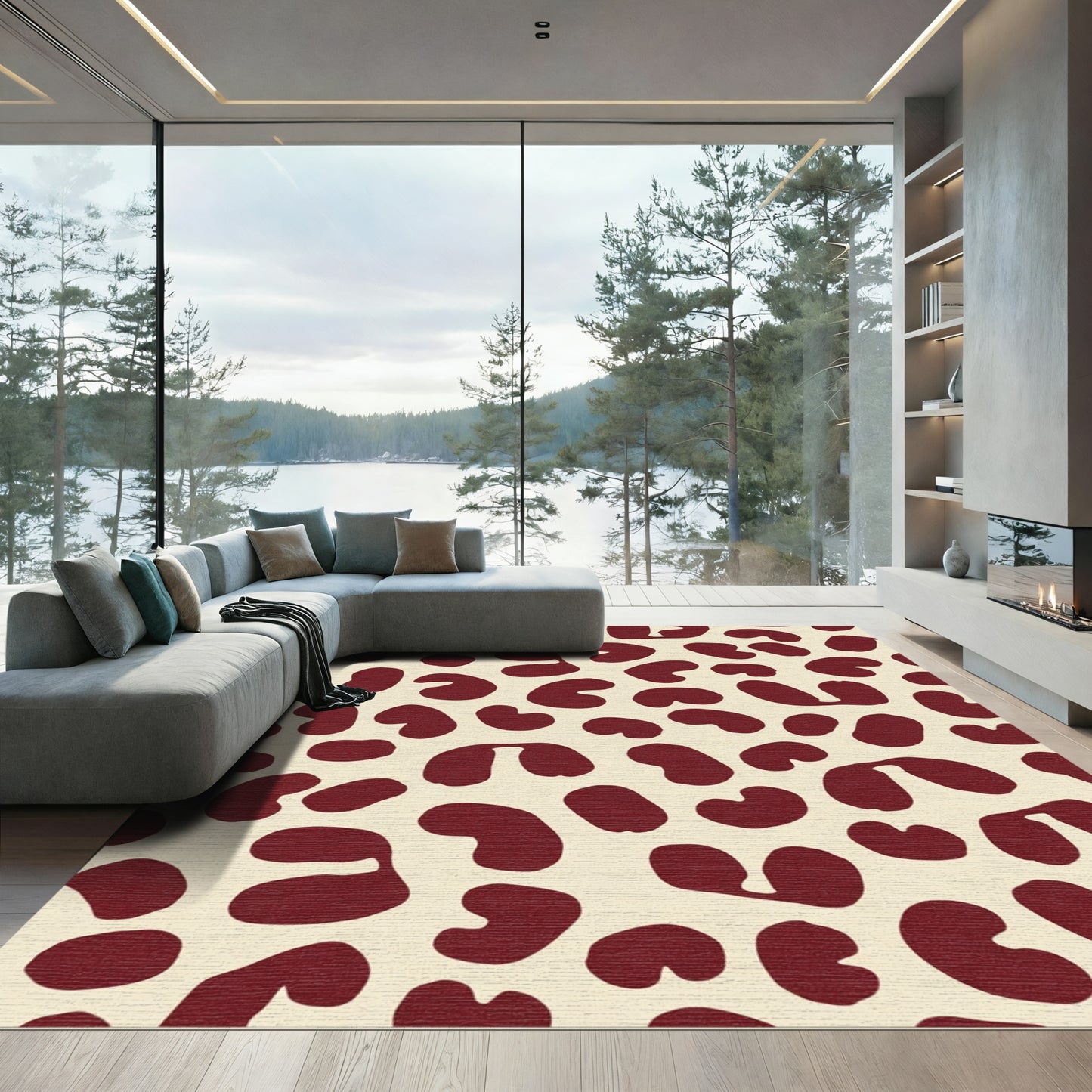 Deep Red Abstract Spots Rug