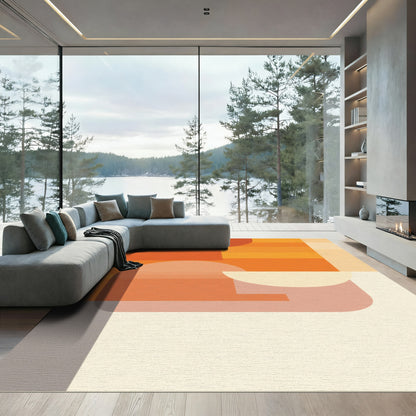 Warm Orange Abstract Geometric Blocks Rug