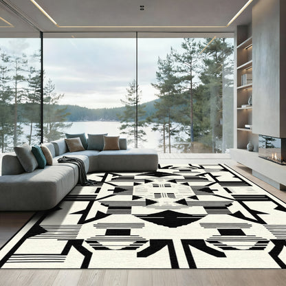 Bold Black Ivory Geometric Architecture Rug