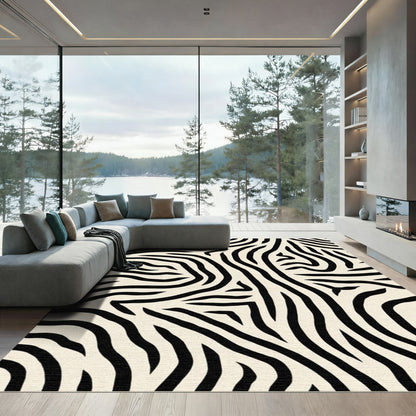 Cream Black Animal Print Strokes Rug