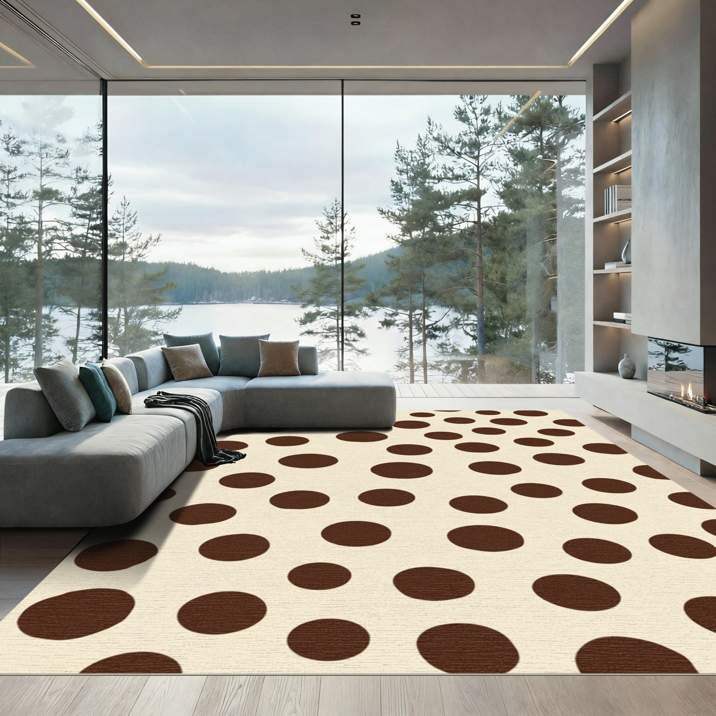 Brown Polka Dots Cream Field Rug
