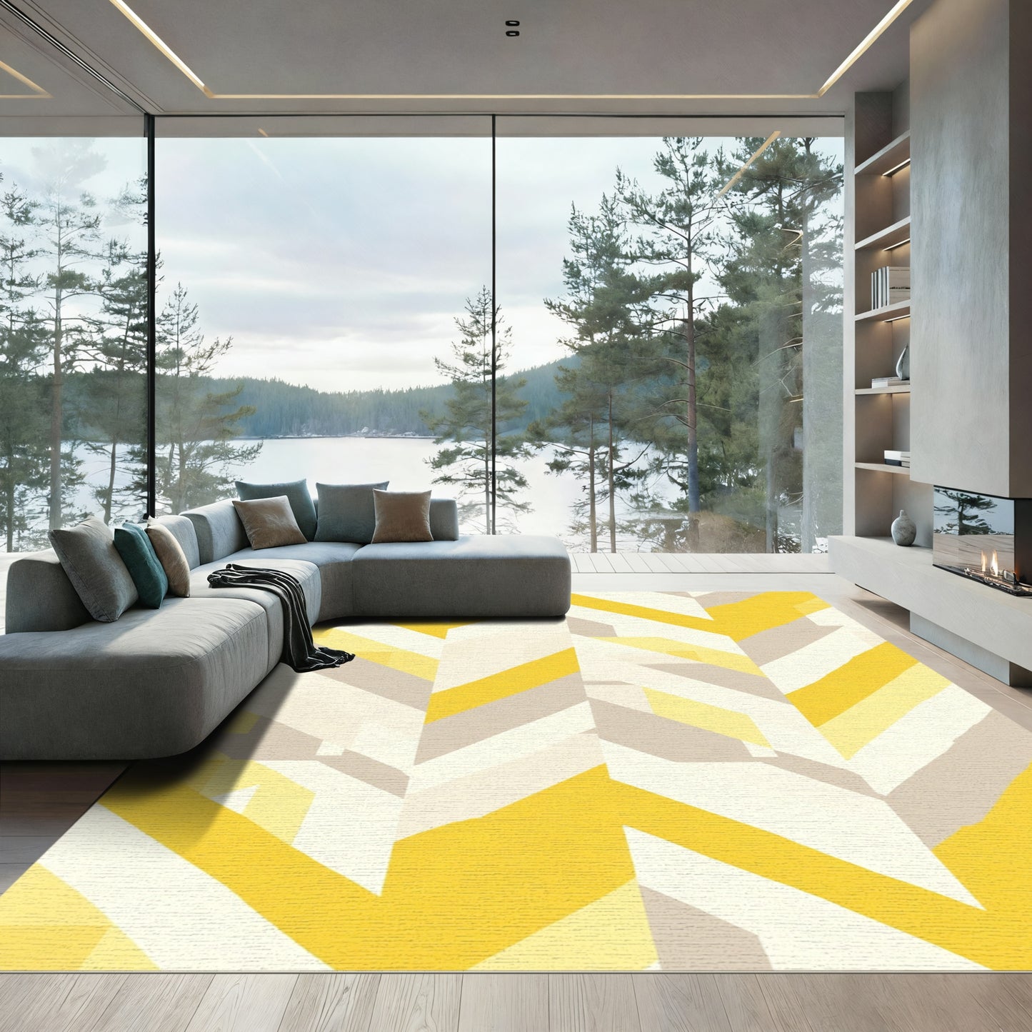 Sunny Yellow Geometric Chevron Rug