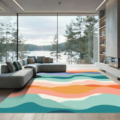 Abstract Wavy Landscape with Coastal Colors Rug