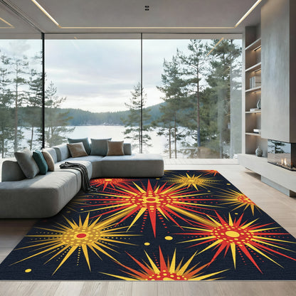 Radiant Red Yellow Starburst Graphic Rug