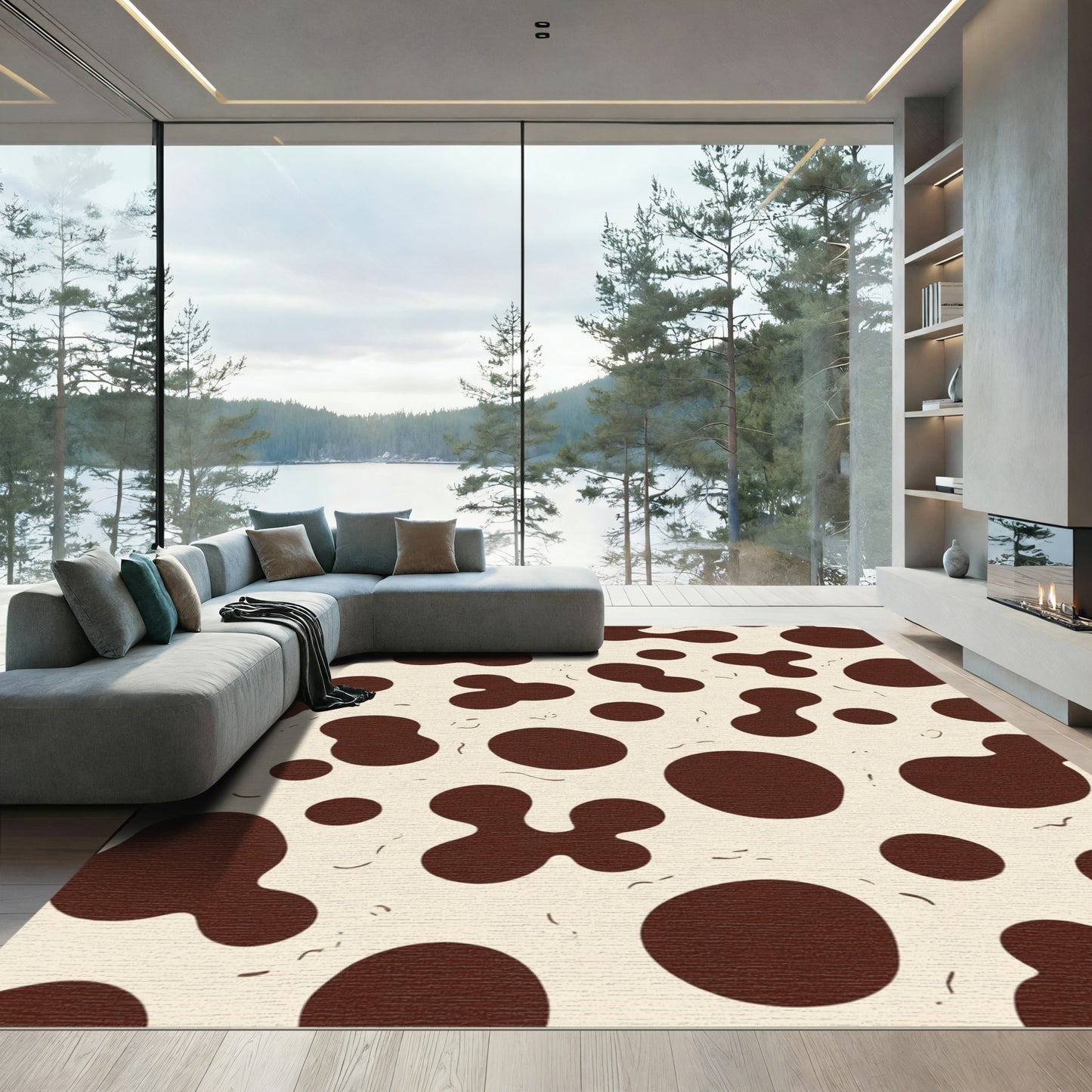 Brown Irregular Spots Cream Background Rug
