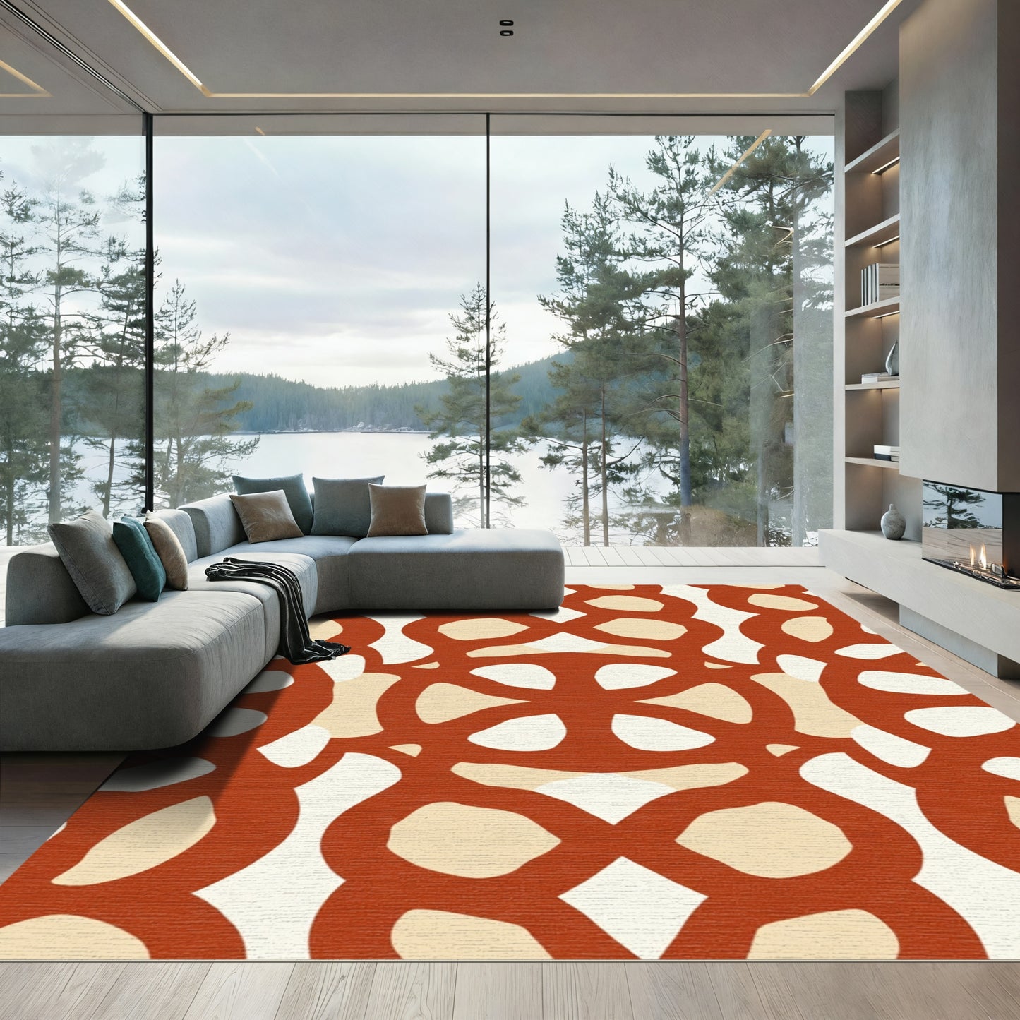 Rustic Ochre Contemporary Lattice Rug