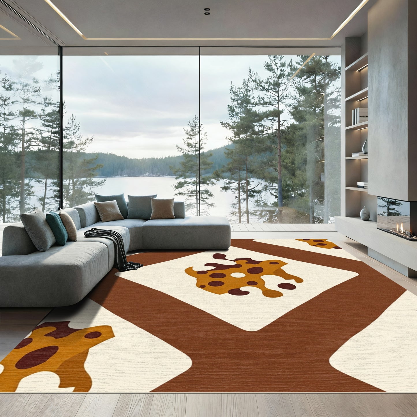 Brown Cream Organic Spot Mid-Century Rug