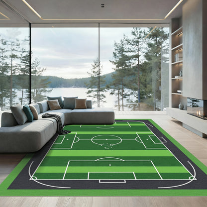 Vibrant Geometric Green Soccer Field Rug