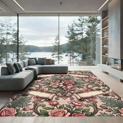 Ornate Rose Scrollwork Floral Arrangement Rug