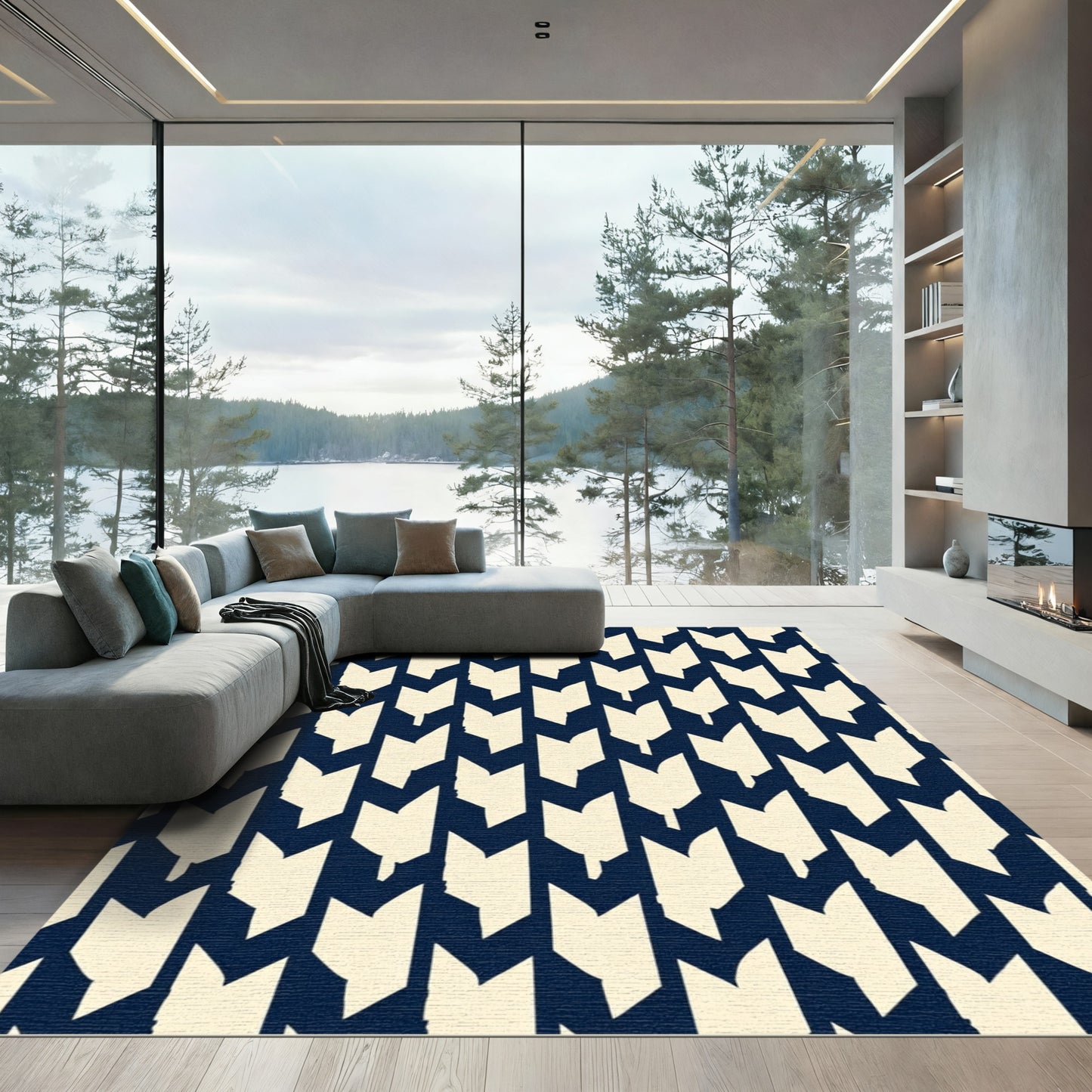 Navy Cream Arrowhead Repeat Rug