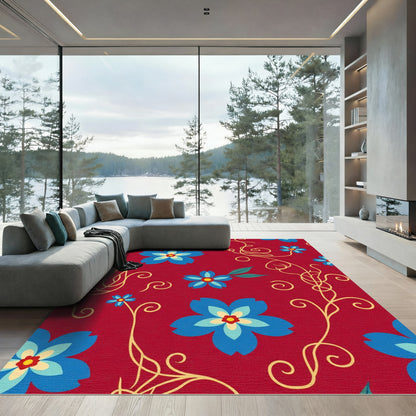 Crimson Blue Floral Swirl Charm Rug