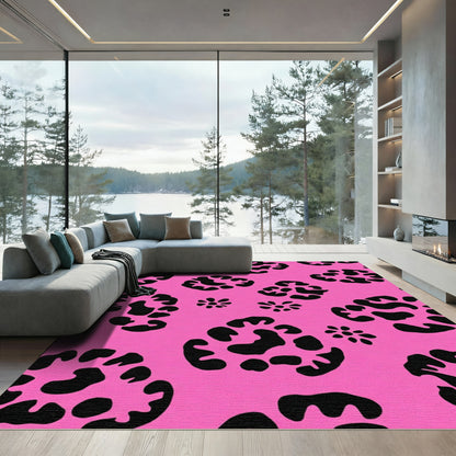 Hot Pink Black Leopard Flower Rug