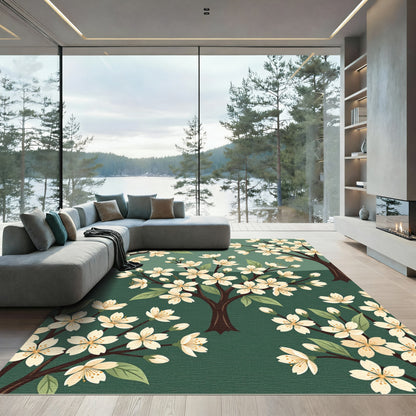 Elegant Sage Green Cherry Blossom Meadow Rug