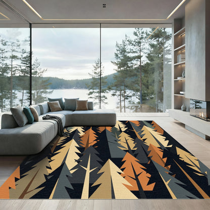 Geometric Forest Pine Tree Conifer Art Rug