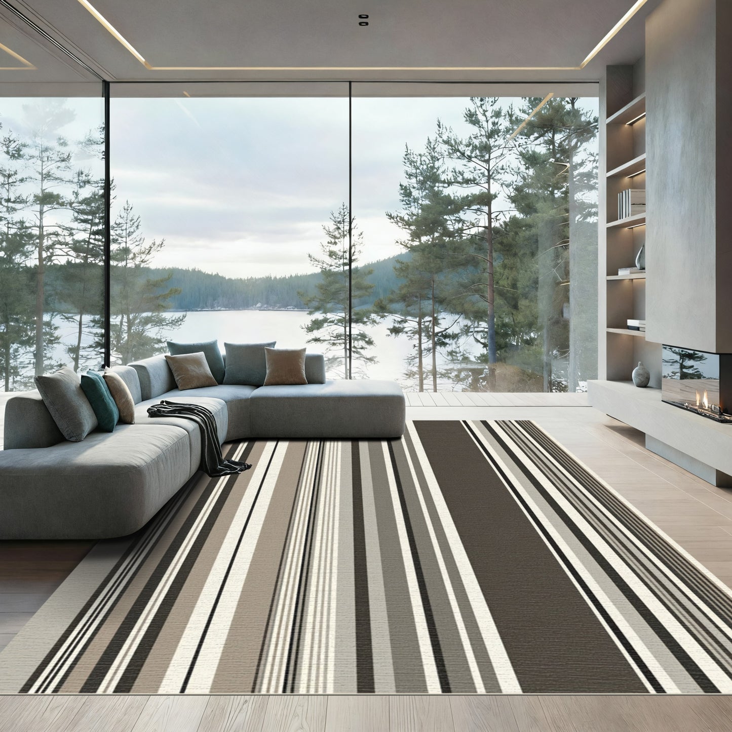 Minimalist Neutral Toned Vertical Stripe Rug