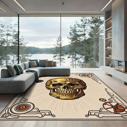Golden Steampunk Skull Gears Rug