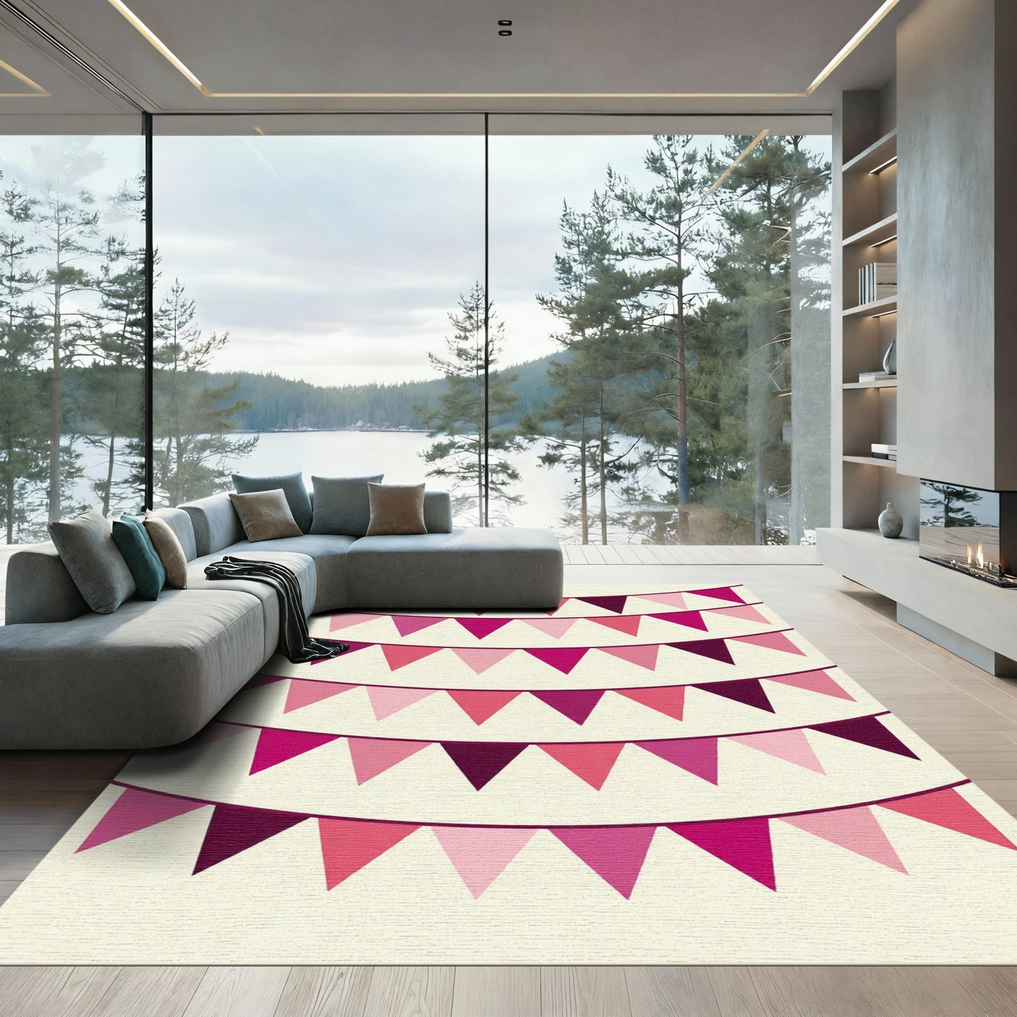 Pink Scalloped Bunting Festive Garland Rug