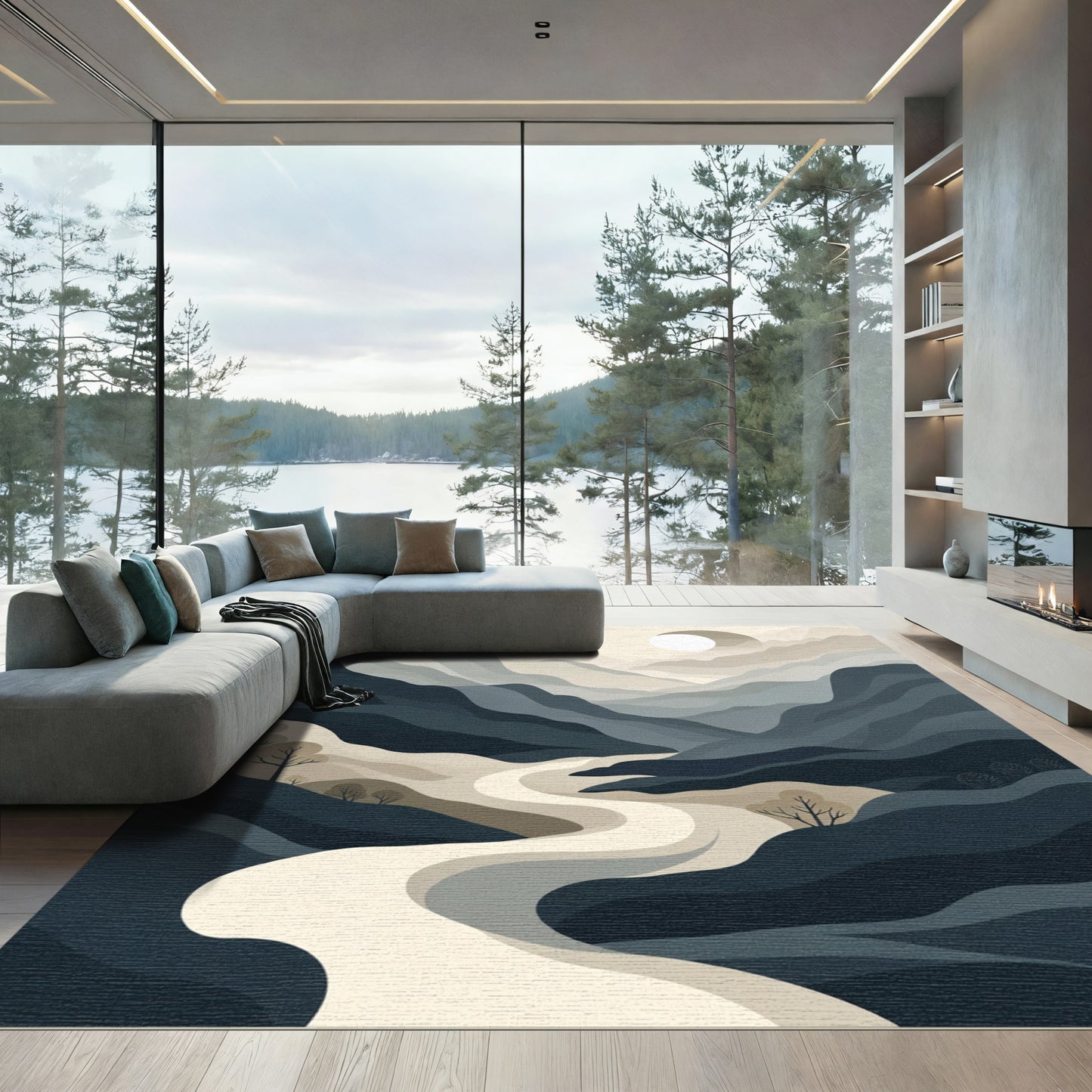 Abstract Earthy Tone Mountain River Rug