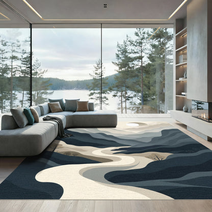 Abstract Earthy Tone Mountain River Rug