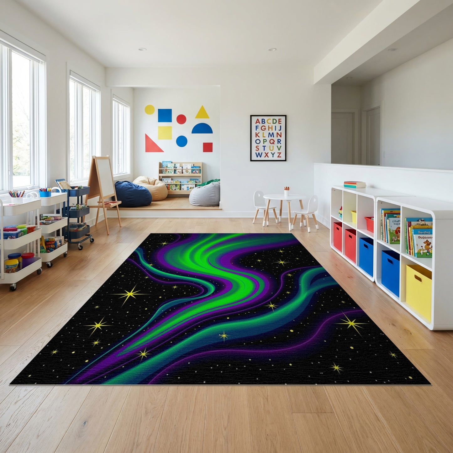 Neon Aurora Waves Starry Rug