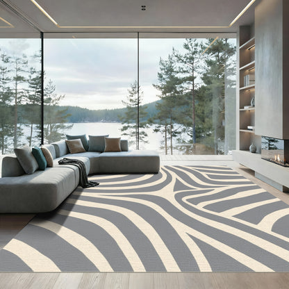 Gray And Cream Abstract Wave Rug