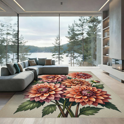 Golden Peach Dahlia Floral Bouquet Rug