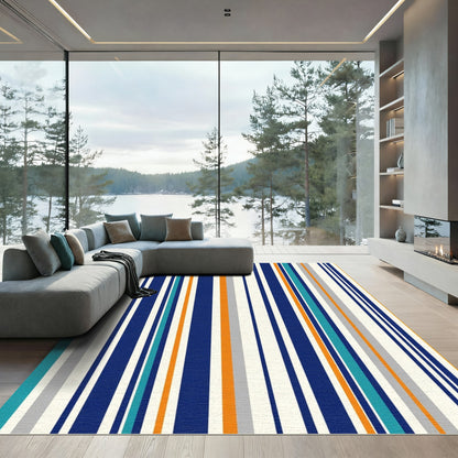 Bold Teal Orange Stripe Composition Rug