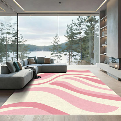 Pastel Pink Wavy Ribbon Abstract Rug