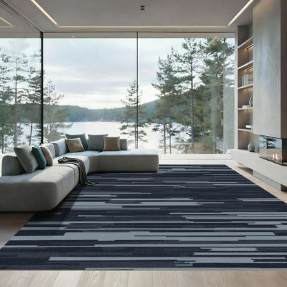 Modern Grey Horizontal Stripe Abstract Rug