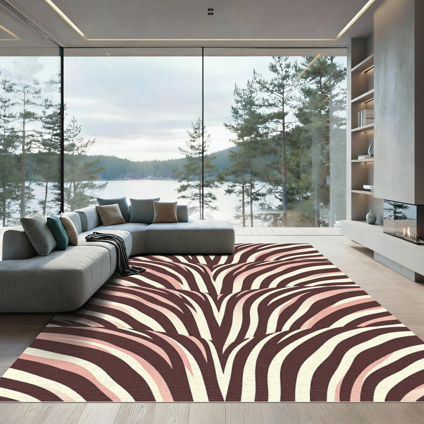 Soft Pink Zebra Stripe Overlay Rug