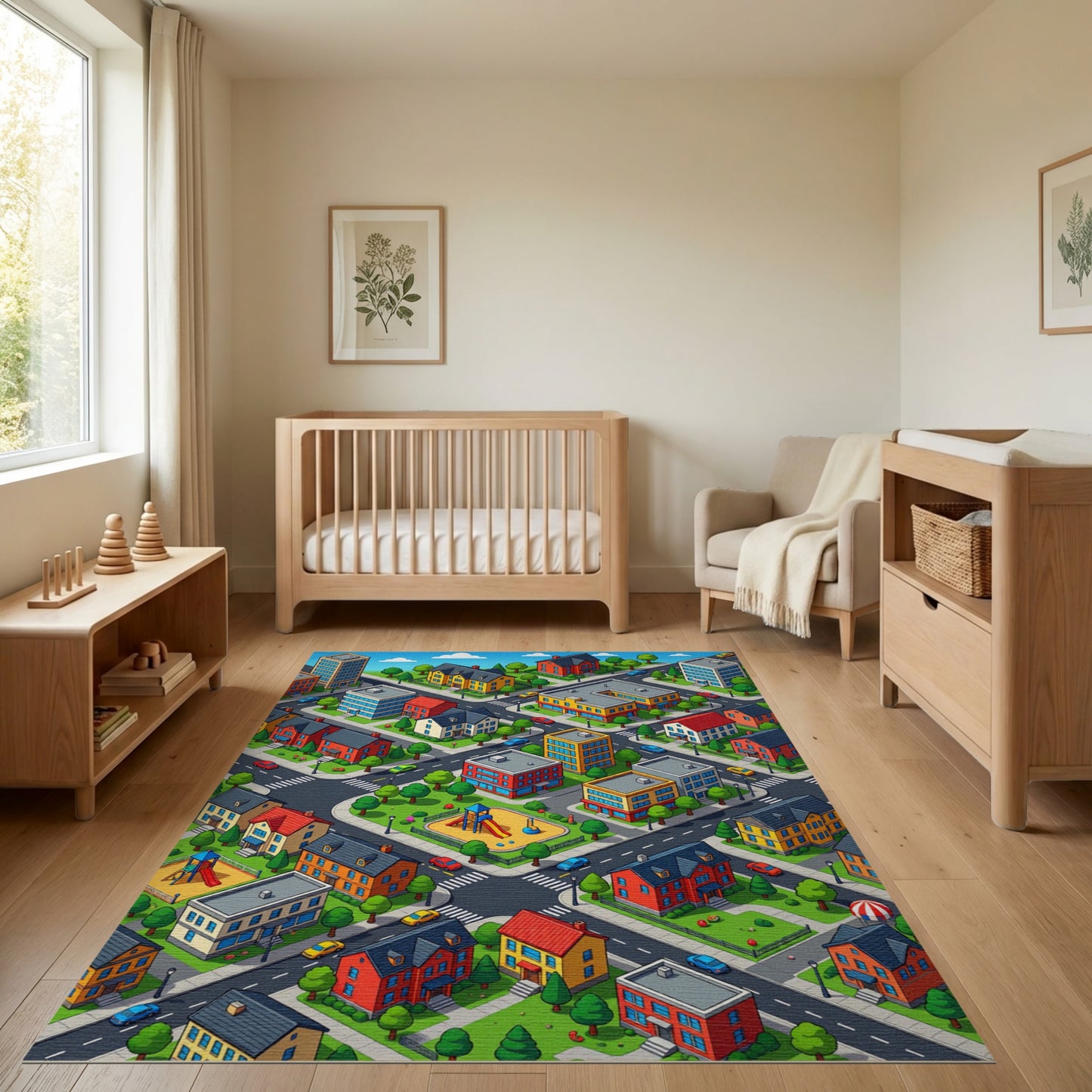 Playful Colorful Isometric City Rug