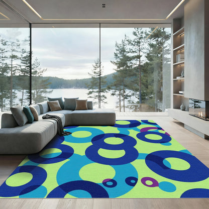 Retro Blue Circle Blend Rug
