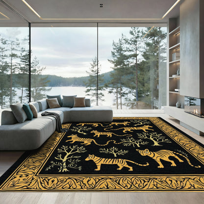 Golden Tiger Forest Silhouette Rug
