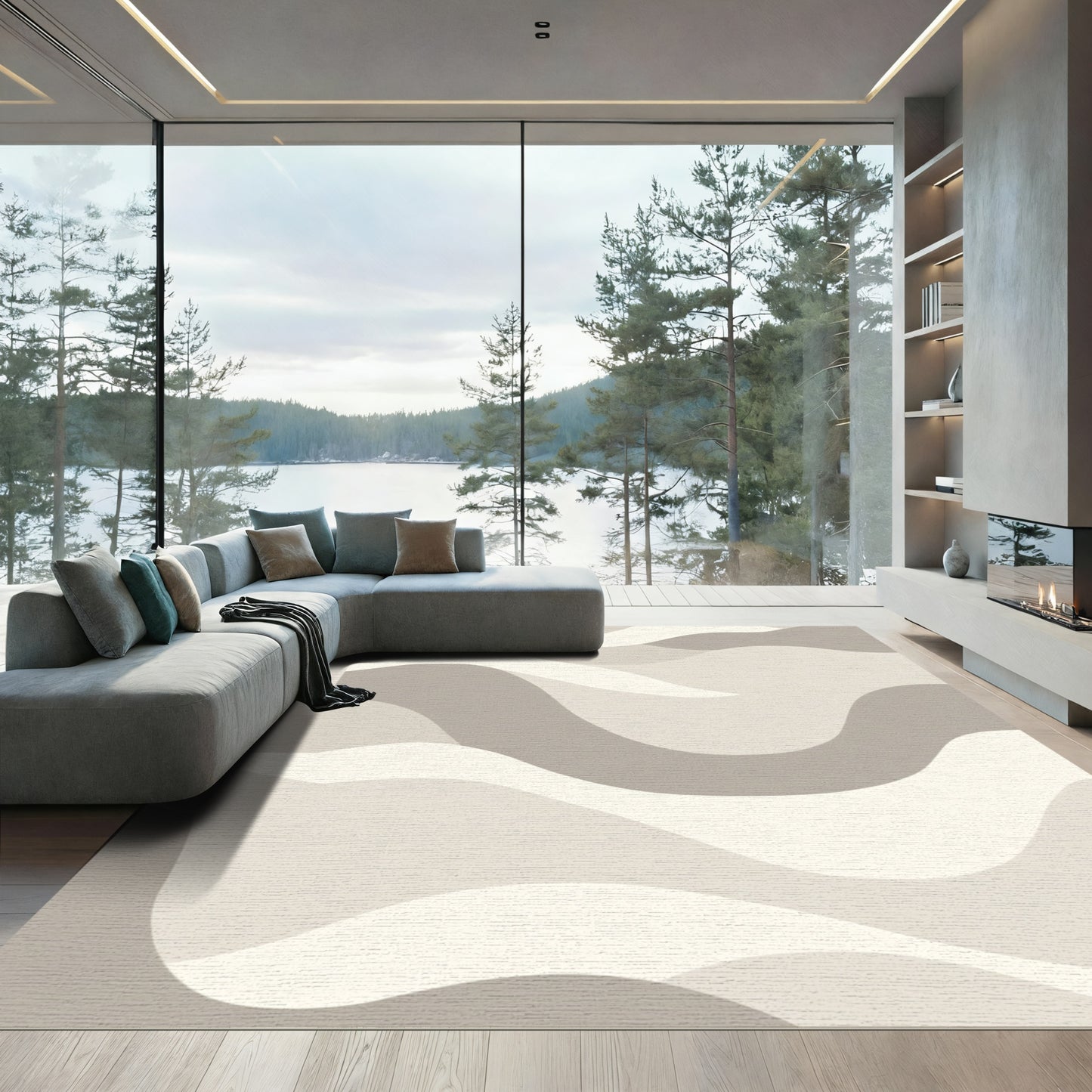 Neutral Sand Dune Abstract Waves Rug